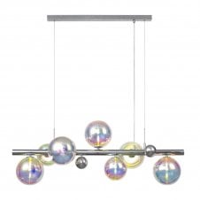 Rylee 7 Light Bar Pendant Chrome Iridescent Glass Globes