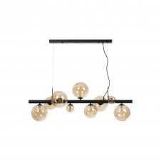 RYLEE 7 Light Satin Black Ceiling Pendant Light Bar With Amber Plated Glass