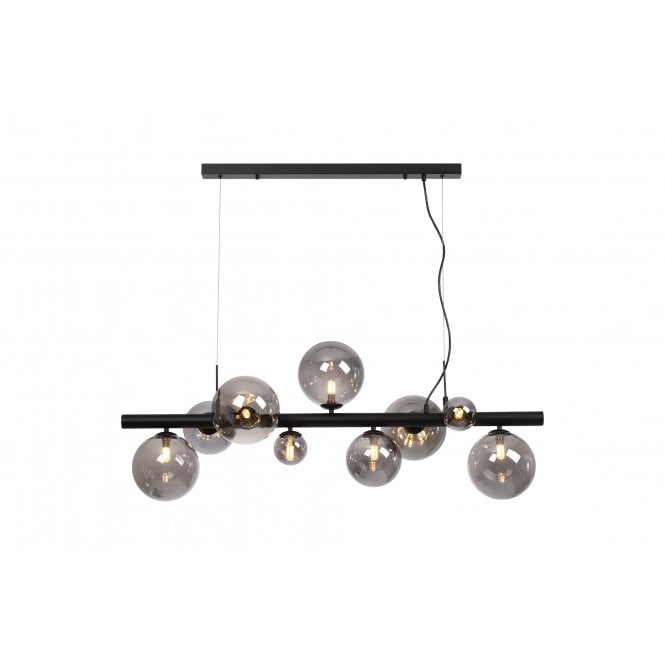 RYLEE 7 Light Satin Black Ceiling Pendant Light Bar With Smoke Plated Glass