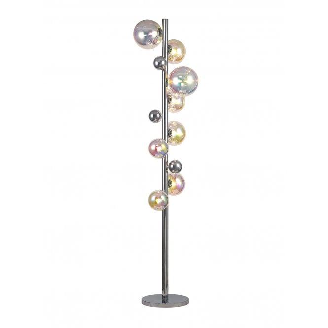 RYLEE 8 Light Floor Lamp in Polished Chrome with Iridescent Glass