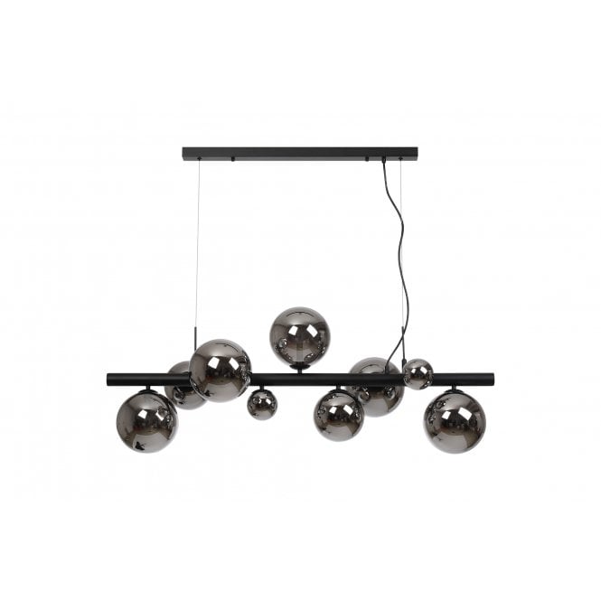 RYLEE 9 Light Satin Black Ceiling Pendant Light Bar with Chrome Plated Glass