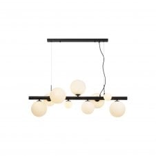 RYLEE 9 Light Satin Black Ceiling Pendant Light Bar With Opal Glass Globes