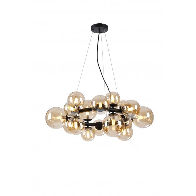 RYLEE Circular Pendant 16 Light in Satin Black With Amber Plated Glass