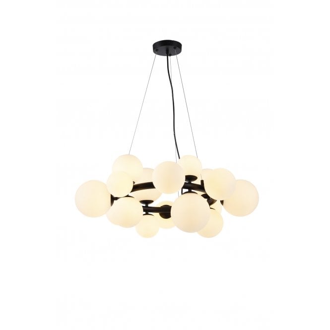 RYLEE Circular Pendant 16 Light in Satin Black with Opal Glass