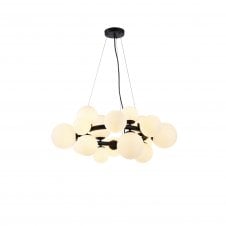 RYLEE Circular Pendant 16 Light in Satin Black with Opal Glass