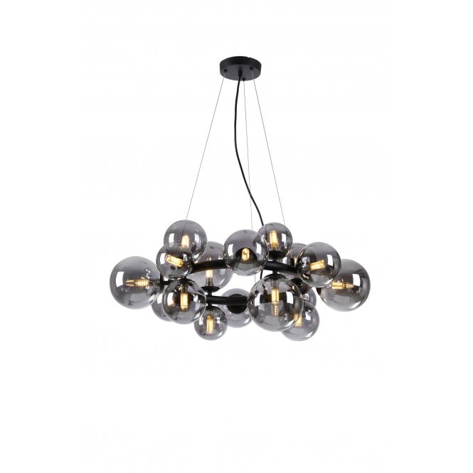 RYLEE Circular Pendant 16 Light in Satin Black with Smoke Plated Glass