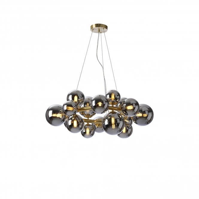 RYLEE Circular Pendant | 16 x G9 | Satin Gold | Chrome Plated Glass