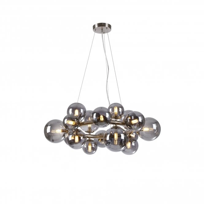 RYLEE Circular Pendant | 16 x G9 | Satin Nickel | Smoke Plated Glass