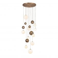 RYLEE Globe 16 Cluster Ceiling Pendant Antique Copper Metal, Opal and Copper Glass