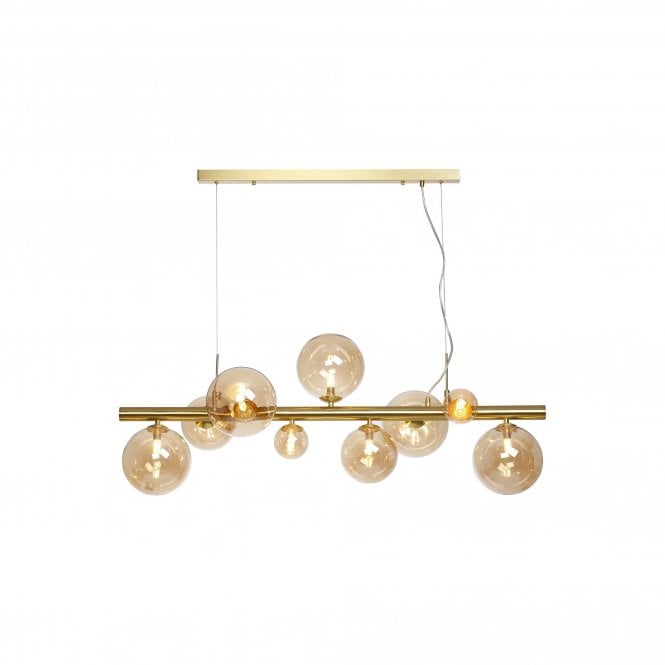 RYLEE Linear Pendant | 9 x G9 | Satin Gold | Amber Plated Glass