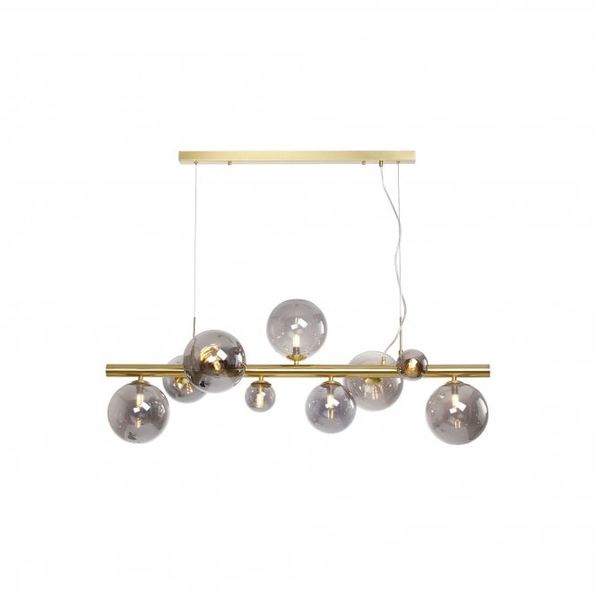 RYLEE Linear Pendant | 9 x G9 | Satin Gold | Smoke Plated Glass