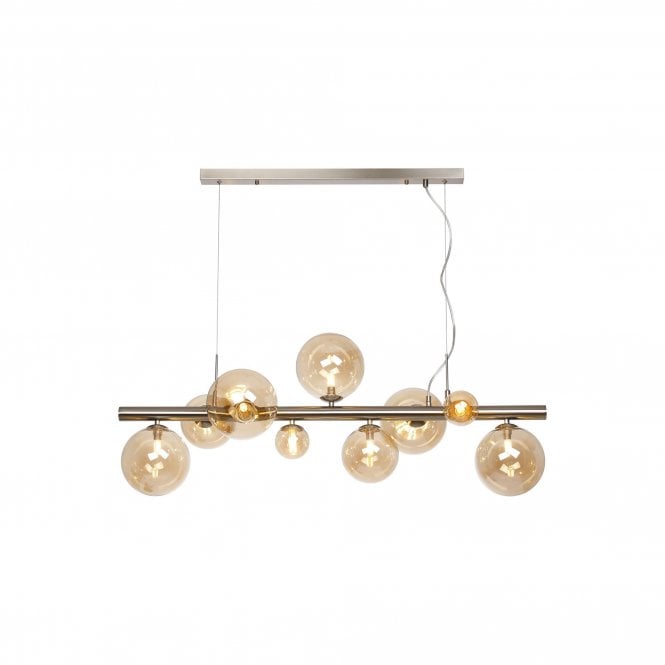 RYLEE Linear Pendant | 9 x G9 | Satin Nickel | Amber Plated Glass