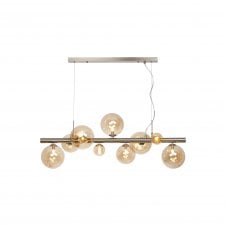 RYLEE Linear Pendant | 9 x G9 | Satin Nickel | Amber Plated Glass