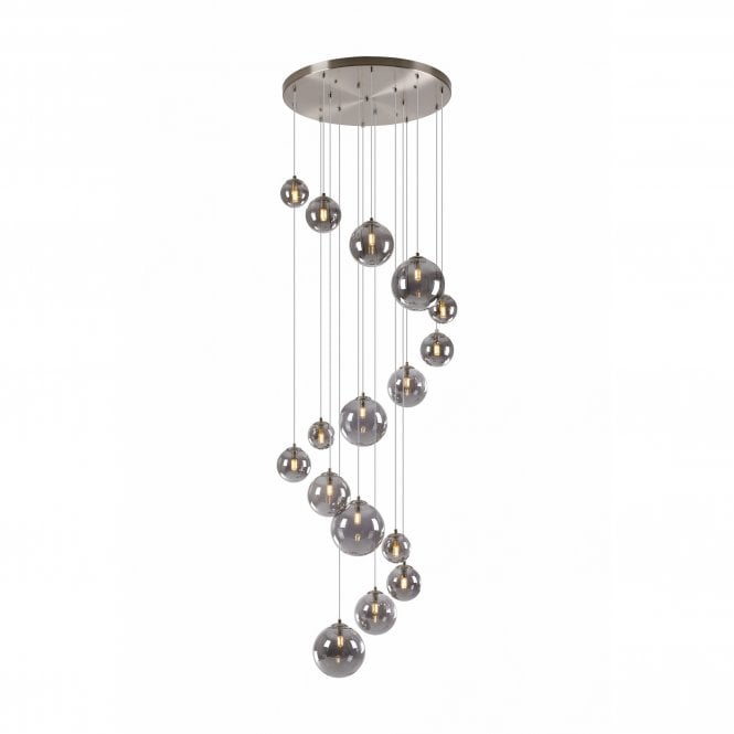 RYLEE Pendant | 16 x G9 | Satin Nickel | Smoke Plated Glass
