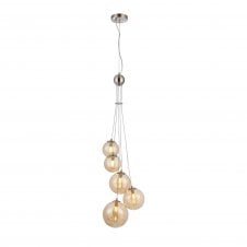 RYLEE Pendant | 5 x G9 | Satin Nickel | Amber Plated Glass