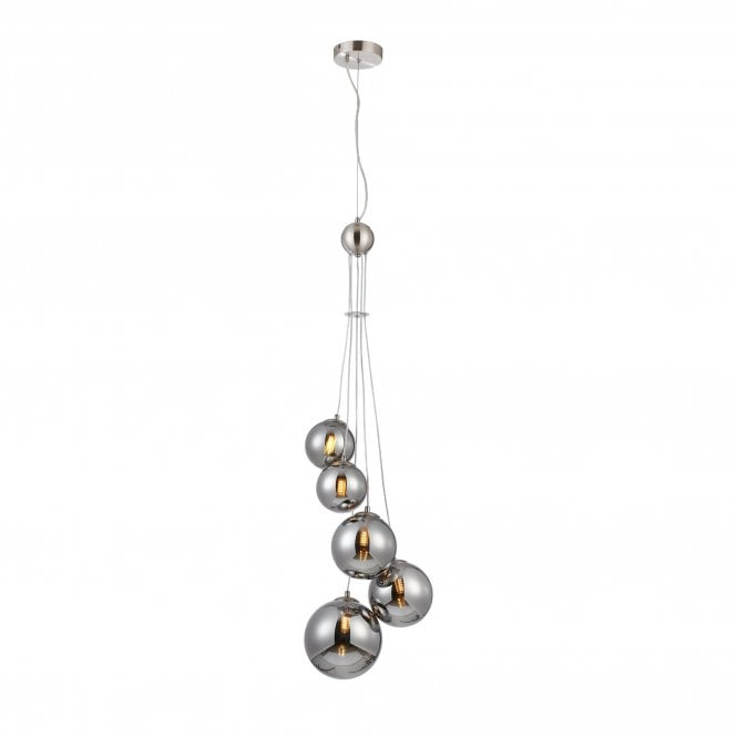 RYLEE Pendant | 5 x G9 | Satin Nickel | Chrome Plated Glass