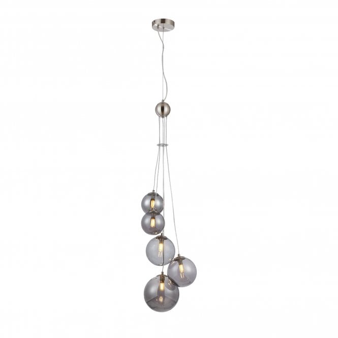 RYLEE Pendant | 5 x G9 | Satin Nickel | Smoke Plated Glass