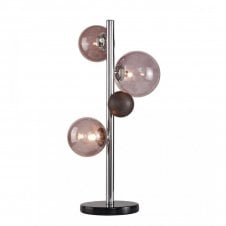RYLEE polished chrome and smoked glass 3 light table lamp