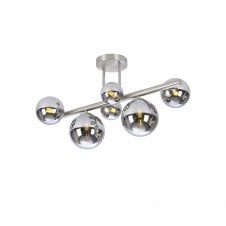 RYLEE Semi Flush Ceiling Light | 6 x G9 | Satin Nickel | Chrome Plated Glass