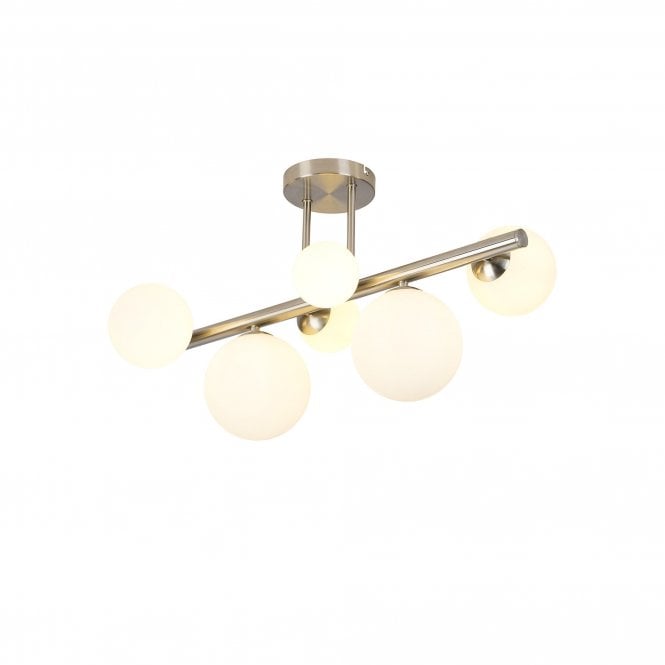 RYLEE Semi Flush Ceiling Light | 6 x G9 | Satin Nickel | Opal Glass