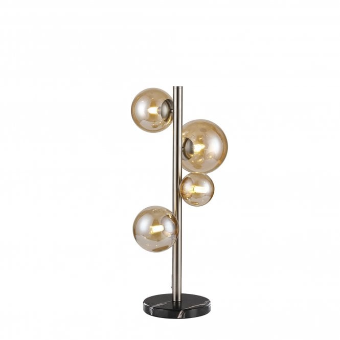 RYLEE Table Lamp | 4 x G9 | Satin Nickel | Amber Plated Glass