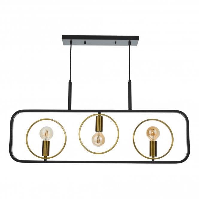 RYOTA 3 Light Ceiling Bar Pendant in Satin Black and Antique Gold