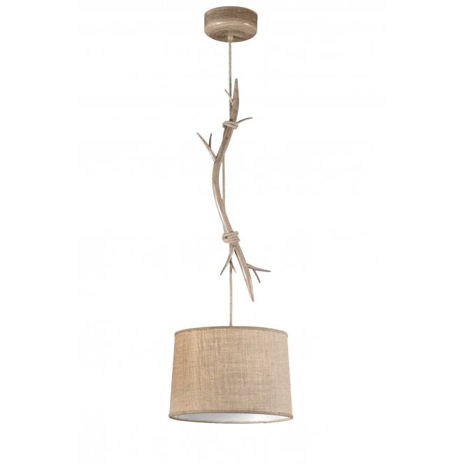 SABINA Pendant 35cm Round, 1 x E27 (Max 40W), Imitation Wood, Linen Shade