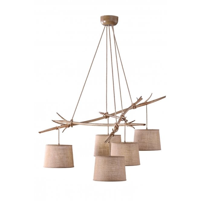 SABINA Pendant 5 x E27 (Max 40W), Imitation Wood, Linen Shad