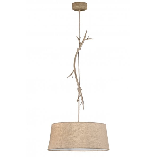 SABINA Pendant 60cm Round, 1 x E27 (Max 40W), Imitation Wood, Linen Shade