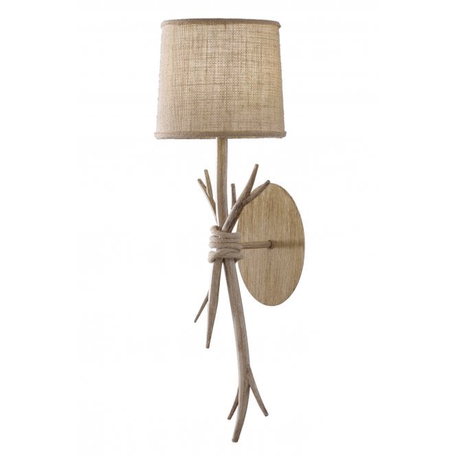 SABINA Wall Lamp, 1 x E27 (Max 40W), Imitation Wood, Linen Shade