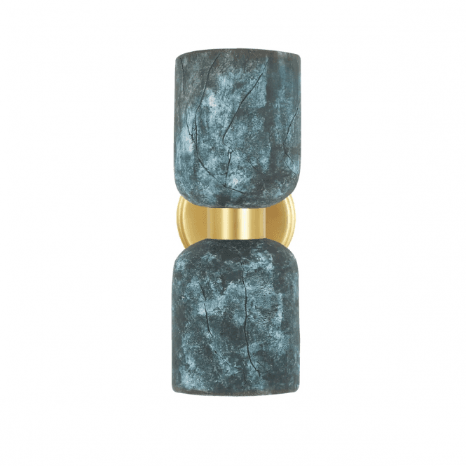 SAKURA Double Ceramic and Brass Wall Light, Blue Earth Satin Brass