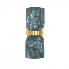 SAKURA Double Ceramic and Brass Wall Light, Blue Earth Satin Brass