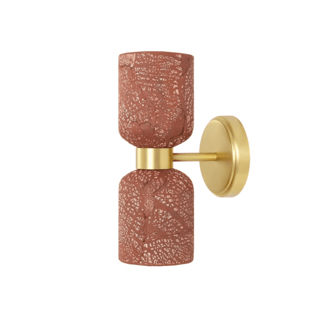 SAKURA Double Ceramic and Brass Wall Light, Red Iron Satin Brass