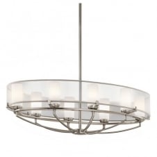 contemporary 8 light over table pendant chandelier in pewter with surround shade
