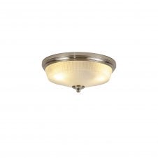 SALOON 2 Light E27 Flush Ceiling Light | Satin Nickel and Frosted Glass
