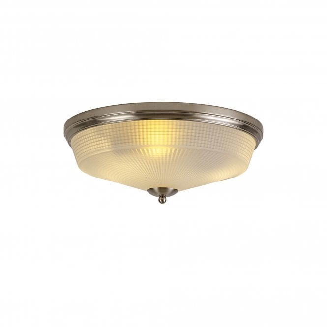 SALOON 3 Light E27 Flush Ceiling Light | Satin Nickel and Frosted Glass
