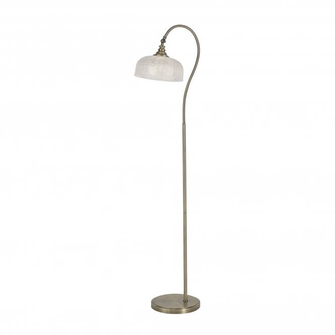 SALOON Floor Lamp 1 Light E27 | Antique Brass and Prismatic Glass