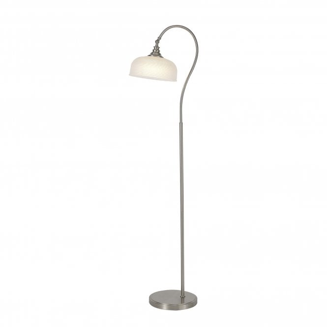 SALOON Floor Lamp 1 Light E27 | Satin Nickel and Frosted Glass