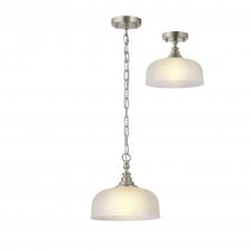 SALOON Flush and Single Pendant | 1 Light Adjustable E27 | Satin Nickel and Frosted Glass