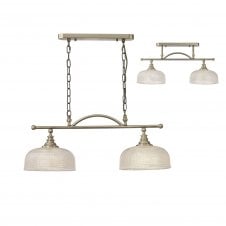 SALOON Semi Flush and Pendant Bar | 2 Light Adjustable E27 | Antique Brass and Prismatic Glass