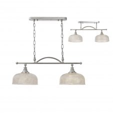SALOON Semi Flush and Pendant Bar | 2 Light Adjustable E27 | Polished Nickel and Prismatic Glass