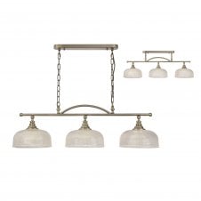 SALOON Semi Flush and Pendant Bar | 3 Light Adjustable E27 | Antique Brass and Prismatic Glass