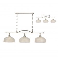 SALOON Semi Flush and Pendant Bar | 3 Light Adjustable E27 | Polished Nickel and Prismatic Glass