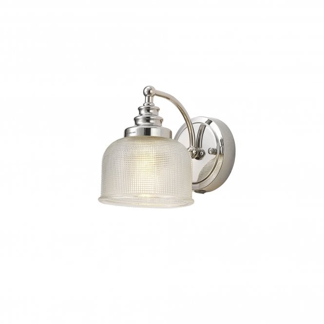 SALOON Switched Wall Lamp 1 Light E27 Polished Nickel and Prismatic Glass