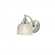 SALOON Switched Wall Lamp 1 Light E27 Polished Nickel and Prismatic Glass