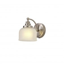 SALOON Switched Wall Lamp 1 Light E27 | Satin Nickel and Frosted Glass