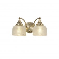 SALOON Switched Wall Lamp 2 Light E27 | Antique Brass and Prismatic Glass