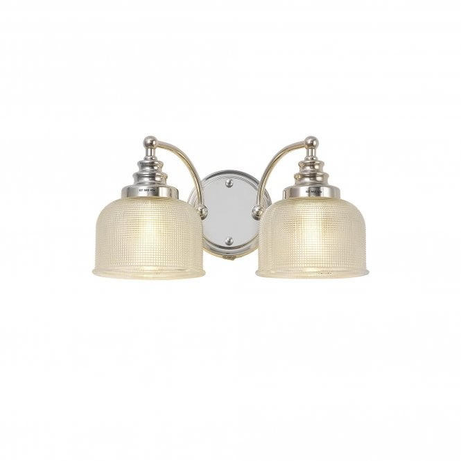 SALOON Switched Wall Lamp | 2 Light E27 | Polished Nickel and Prismatic Glass