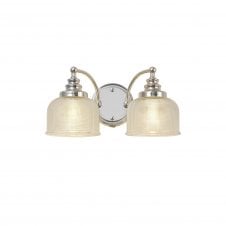 SALOON Switched Wall Lamp | 2 Light E27 | Polished Nickel and Prismatic Glass