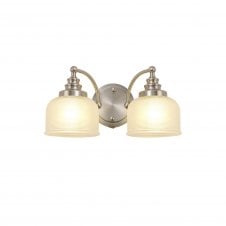 SALOON Switched Wall Lamp 2 Light E27 | Satin Nickel and Frosted Glass